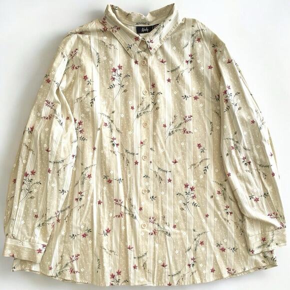 VTG Tapestry Striped Floral Cottagecore Shirt 3X Prairie Butter Yellow Grandma - Picture 6 of 11